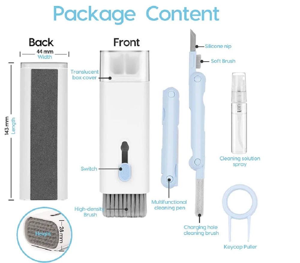 7-In-1 Multi-Device Cleaning Kit – Versatile Dust Brush for Keyboards, Screens & Earphones for Computers, Tablets & Bluetooth Devices