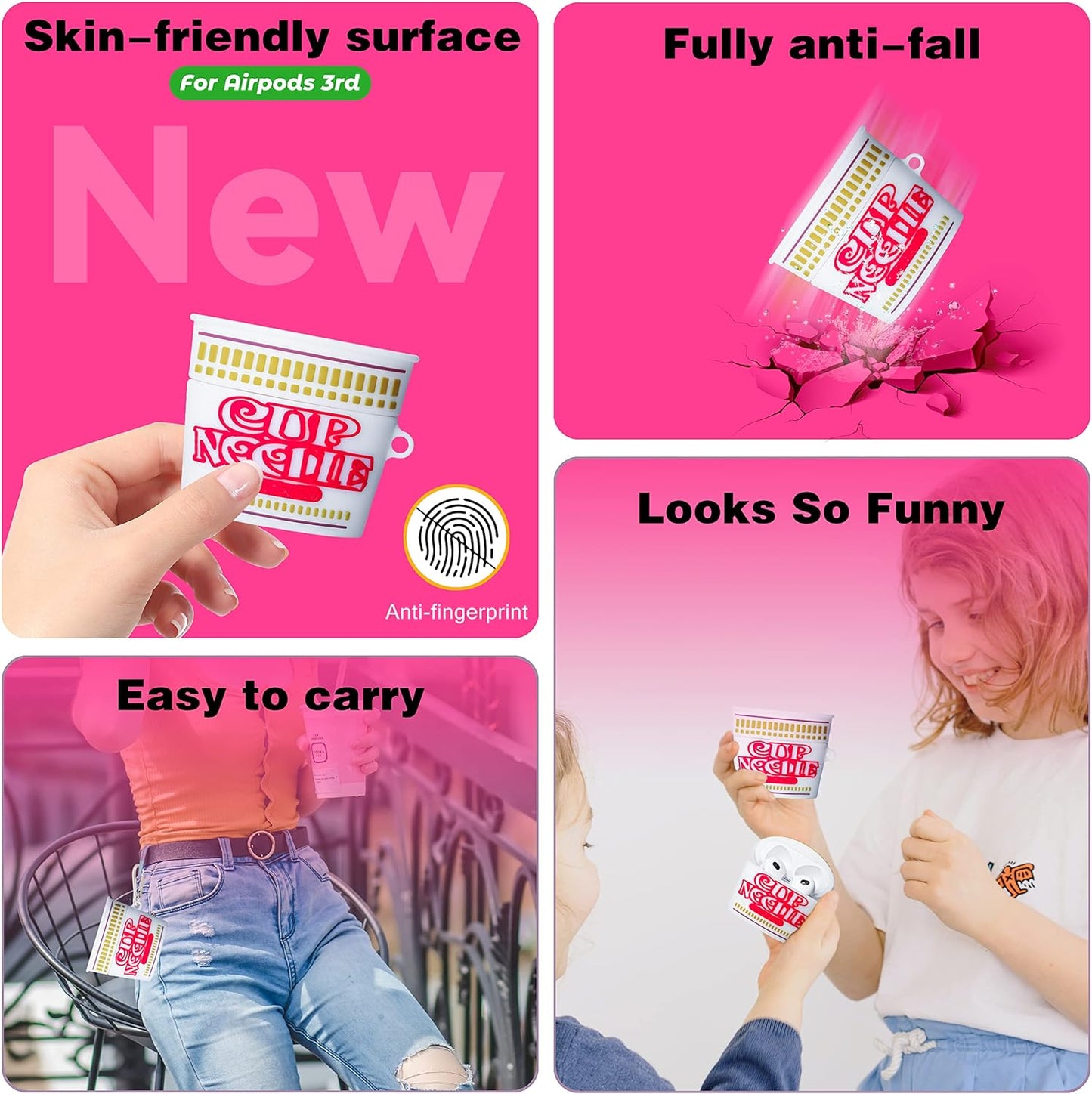 Case for Airpods 3 3Rd Generation Cute Soft Silicone 3D Funny Fun for Air Pod 3 (2021) Cover Unique Fashion Food Design Skin Cartoon Cases (Cup Noodle)