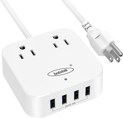 Power Strip,  Travel Power Strip Extension Cord with 2 Widely Outlets 4 USB Ports, Flat Plug, 4Ft Desk USB Charging Station for Dorm Room Home and Cruise Ship Essentials Travel