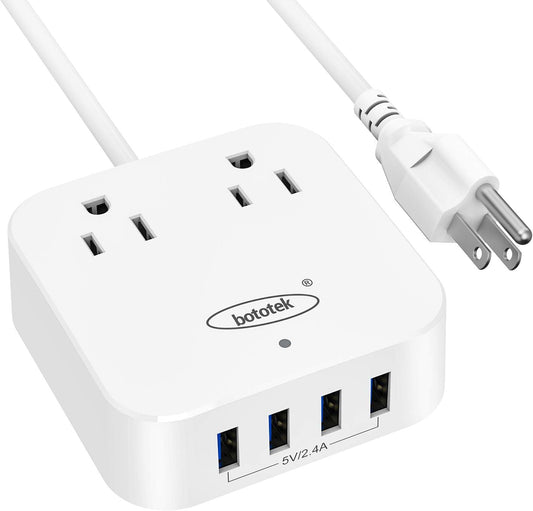 Power Strip,  Travel Power Strip Extension Cord with 2 Widely Outlets 4 USB Ports, Flat Plug, 4Ft Desk USB Charging Station for Dorm Room Home and Cruise Ship Essentials Travel