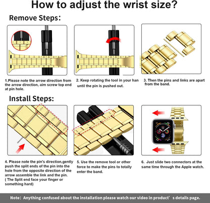 Solid Stainless Steel Band Compatible with Apple Watch 44Mm(Series 6/5/4/SE), 42Mm (Series 3/2/1), Metal Strap with Soft TPU Case for Iwatch Bands for Women and Men, Gold