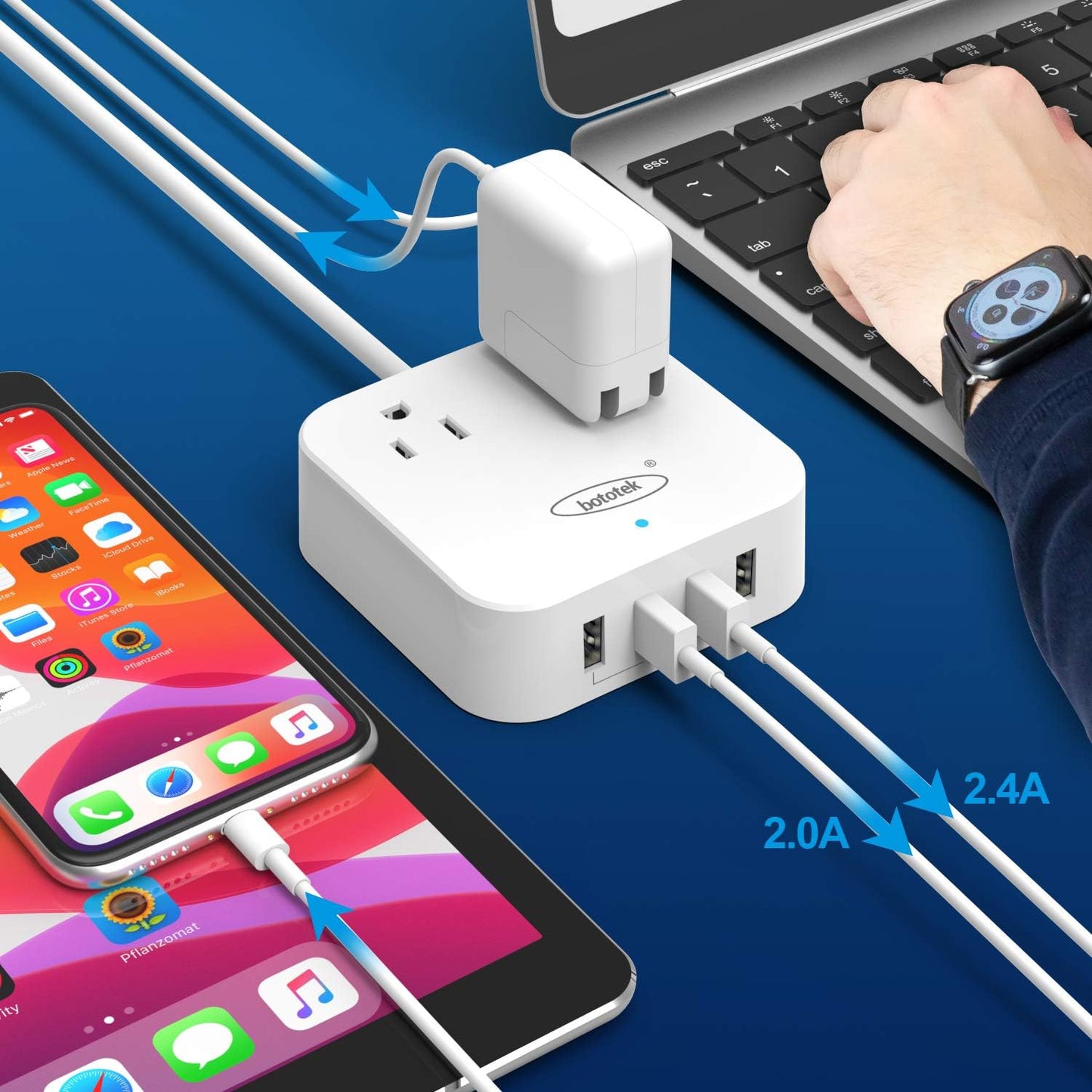 Power Strip,  Travel Power Strip Extension Cord with 2 Widely Outlets 4 USB Ports, Flat Plug, 4Ft Desk USB Charging Station for Dorm Room Home and Cruise Ship Essentials Travel