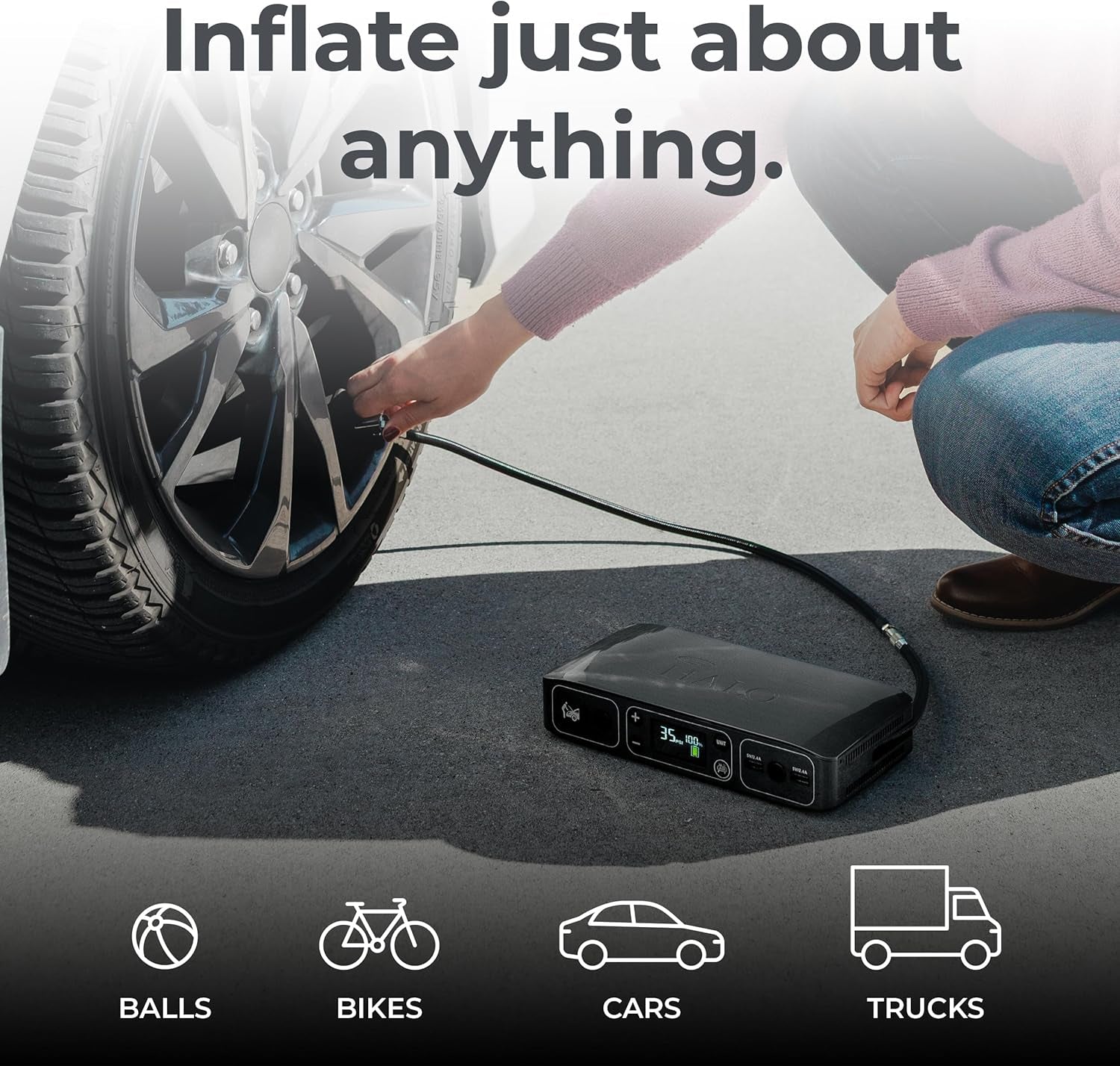 Bolt Air 58830 Portable Car Battery Jump Starter | 100 PSI Air Compressor, 58.8Wh USB Power Bank, Emergency Floodlight & Charger, Jumps Cars Suvs & Trucks, Inflates Tires, TSA Approved — Gray