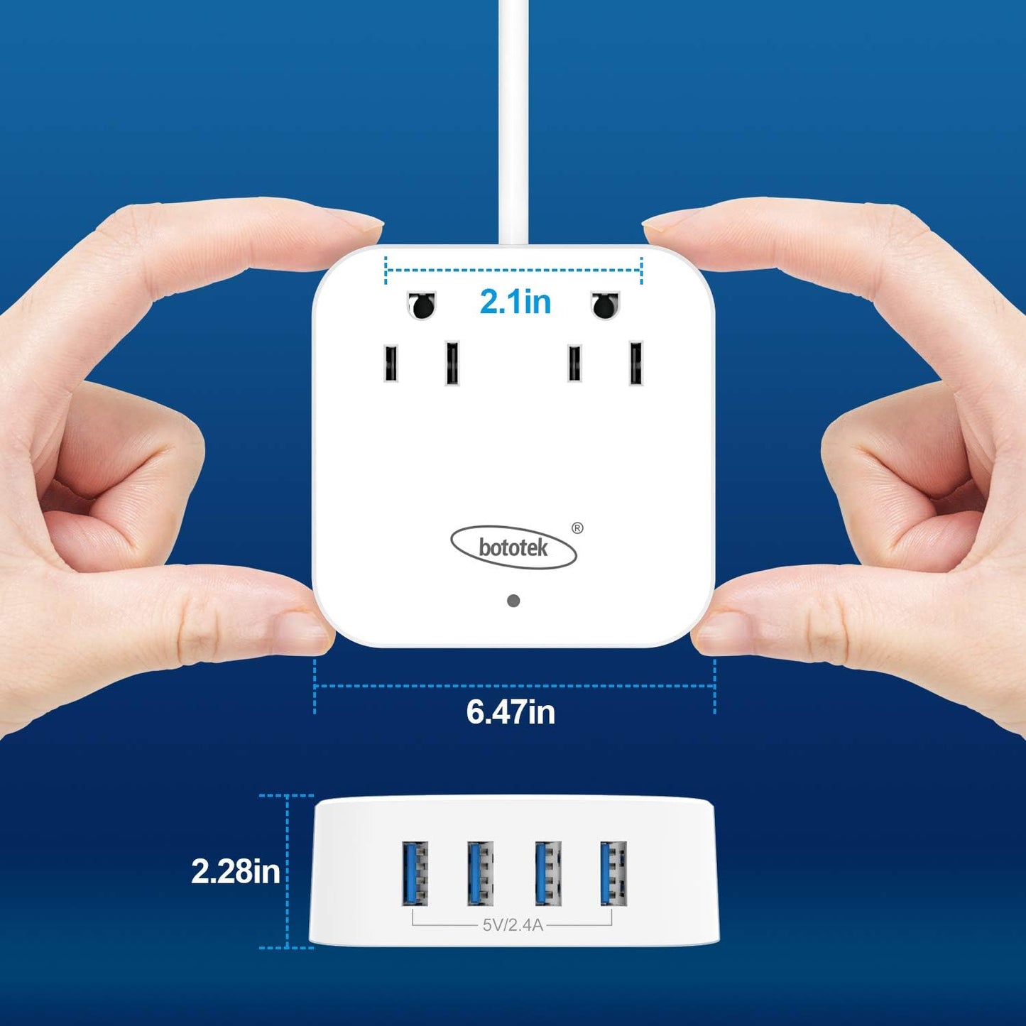 Power Strip,  Travel Power Strip Extension Cord with 2 Widely Outlets 4 USB Ports, Flat Plug, 4Ft Desk USB Charging Station for Dorm Room Home and Cruise Ship Essentials Travel