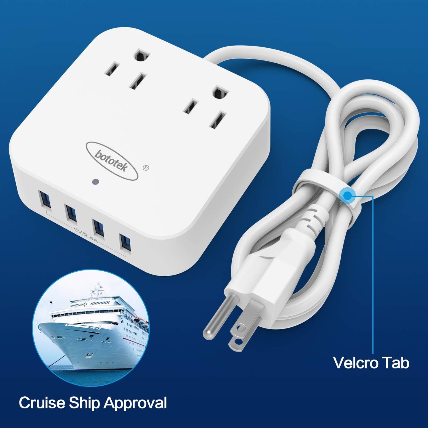 Power Strip,  Travel Power Strip Extension Cord with 2 Widely Outlets 4 USB Ports, Flat Plug, 4Ft Desk USB Charging Station for Dorm Room Home and Cruise Ship Essentials Travel