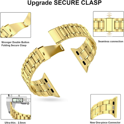 Solid Stainless Steel Band Compatible with Apple Watch 44Mm(Series 6/5/4/SE), 42Mm (Series 3/2/1), Metal Strap with Soft TPU Case for Iwatch Bands for Women and Men, Gold