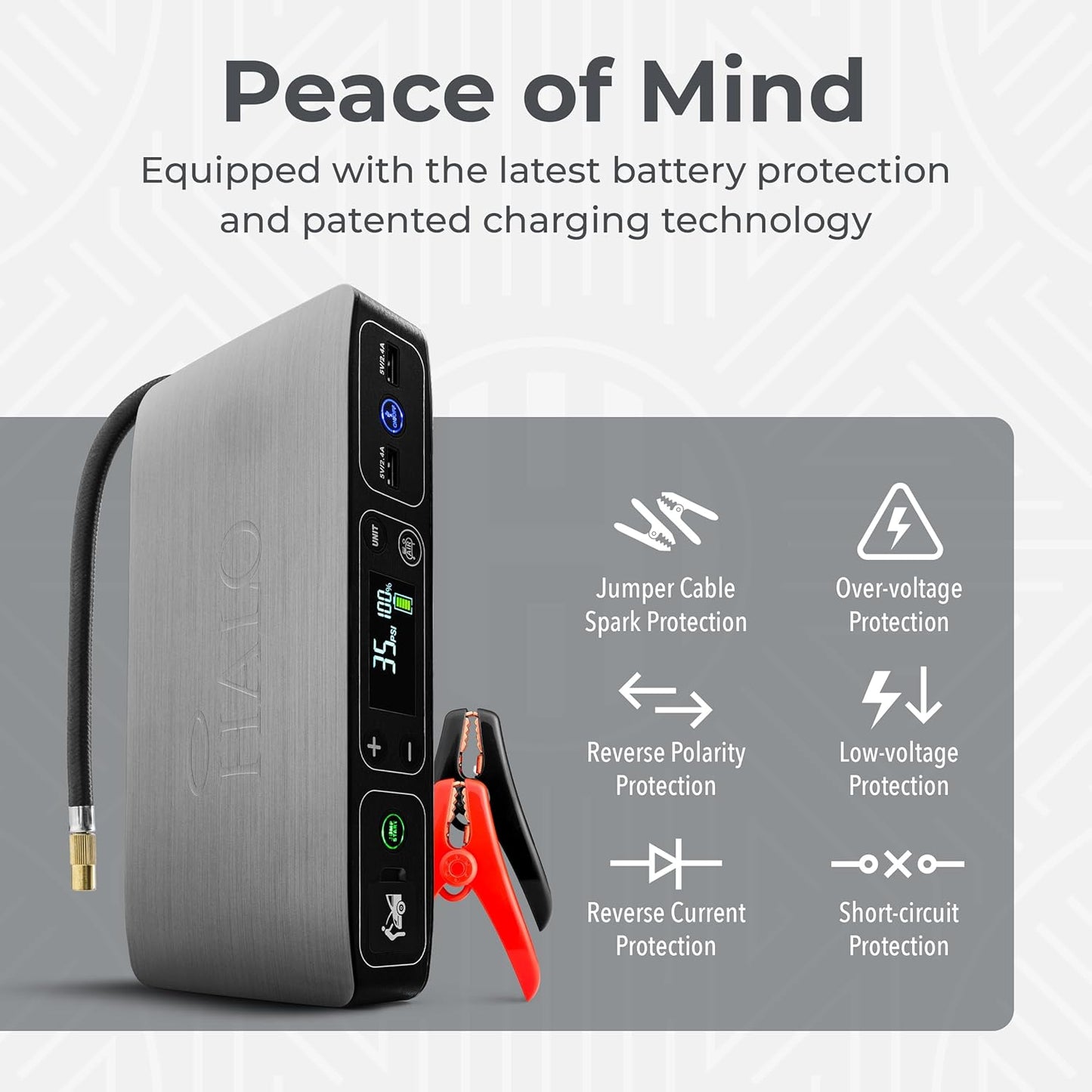 Bolt Air 58830 Portable Car Battery Jump Starter | 100 PSI Air Compressor, 58.8Wh USB Power Bank, Emergency Floodlight & Charger, Jumps Cars Suvs & Trucks, Inflates Tires, TSA Approved — Gray