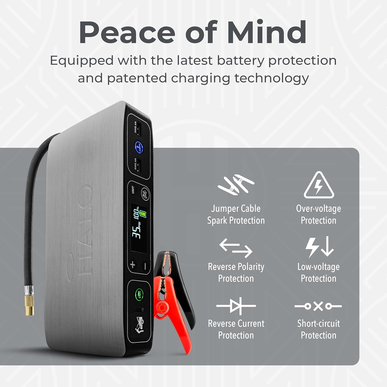 Bolt Air 58830 Portable Car Battery Jump Starter | 100 PSI Air Compressor, 58.8Wh USB Power Bank, Emergency Floodlight & Charger, Jumps Cars Suvs & Trucks, Inflates Tires, TSA Approved — Gray