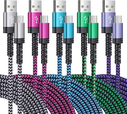 Type C Samsung Fast Charging Cable for Galaxy Z Fold7 Flip7 S25 S24 Ultra A16 A15 A56 A55 A36 A35 A14 5G Fold6 Flip6 Iphone 17 16E 16 15 Pro Max, 5Pack 6FT Braided USB C Android Auto Car Charger Cord