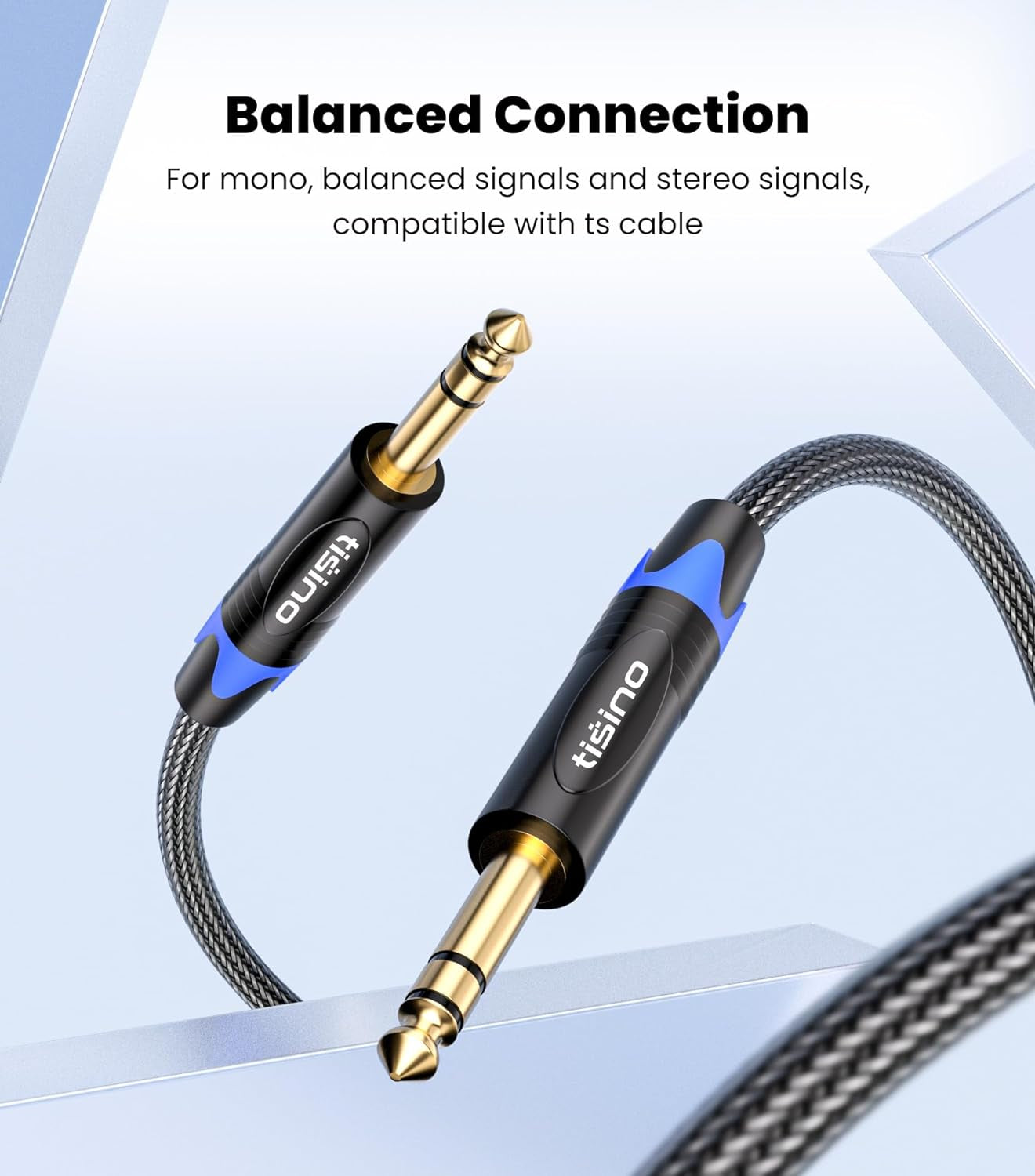 1/4 Inch TRS Cable, Quarter Inch 1/4 TRS Balanced Stereo Audio Cable Male to Male Pro Interconnect Cable Guitar Cable, Nylon Braid - 3 FT