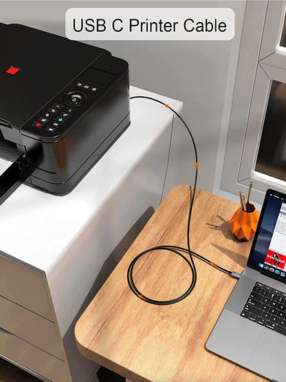 USB-C Printer Cable 2 M, Type B 2.0 Cable Compatible with Macbook Pro, HP, Canon, Brother, Samsung Printers, PVC with Aluminium Housing, 6.6 Ft/Black