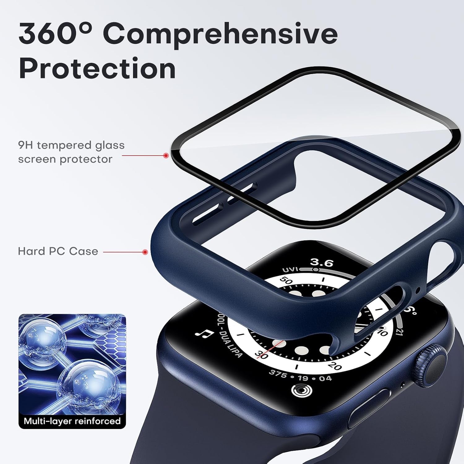 2 Pack Hard Case for Apple Watch Se/Se2/Se3/Series 6/5/4 40Mm, with PC Tempered Glass Screen Protector, Scristant Resistant, Overall Protection Slim Cover for Iwatch S6/S5/S4 40Mm, Blue