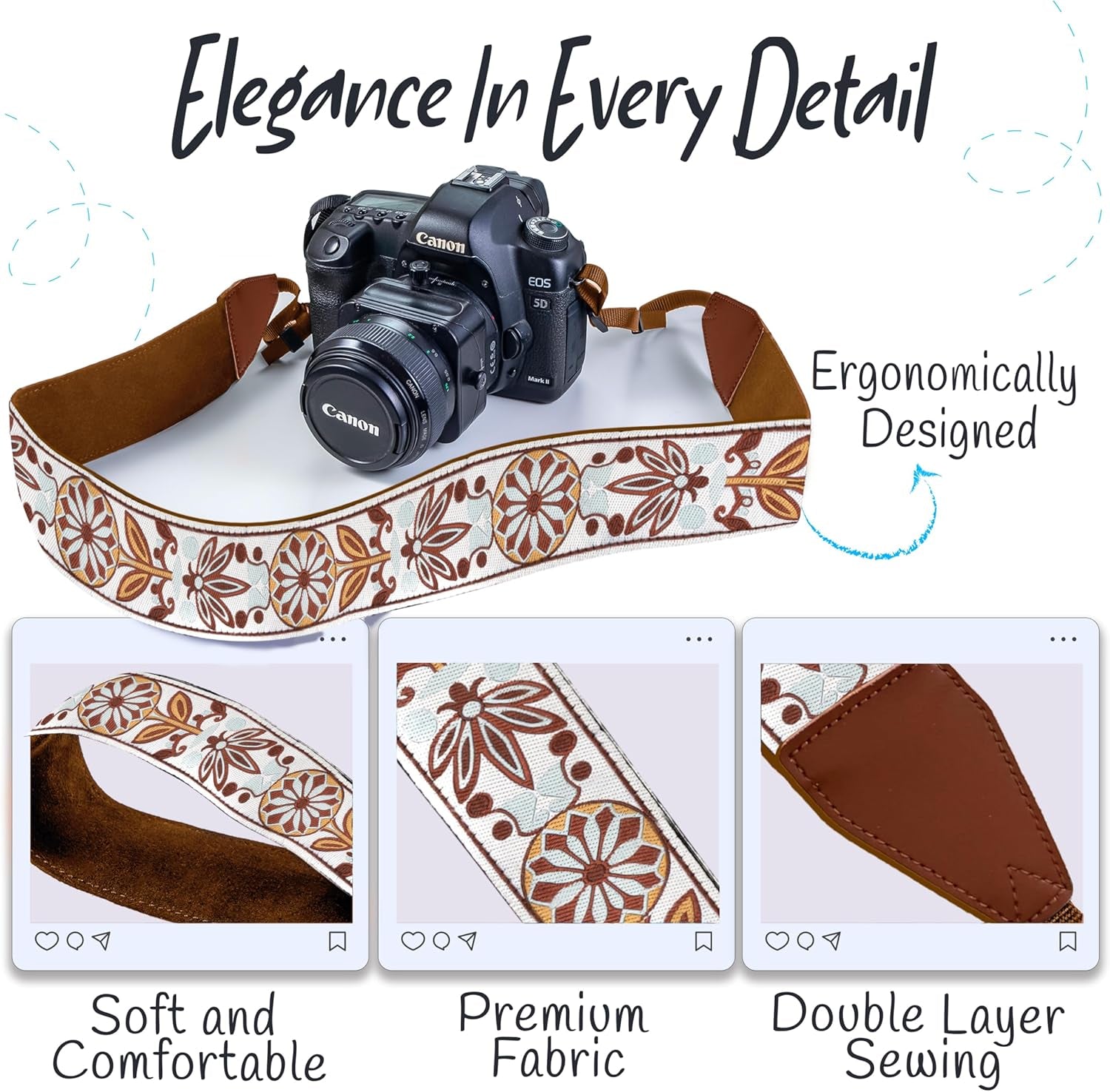 Camera Strap for All DSLR and Mirrorless Cameras. Add Your Name or Initials Make It a Personalized Gift