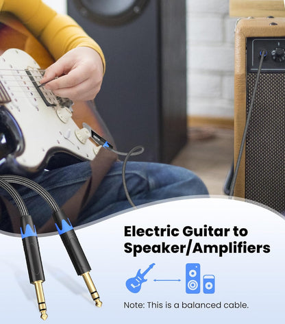 1/4 Inch TRS Cable, Quarter Inch 1/4 TRS Balanced Stereo Audio Cable Male to Male Pro Interconnect Cable Guitar Cable, Nylon Braid - 3 FT