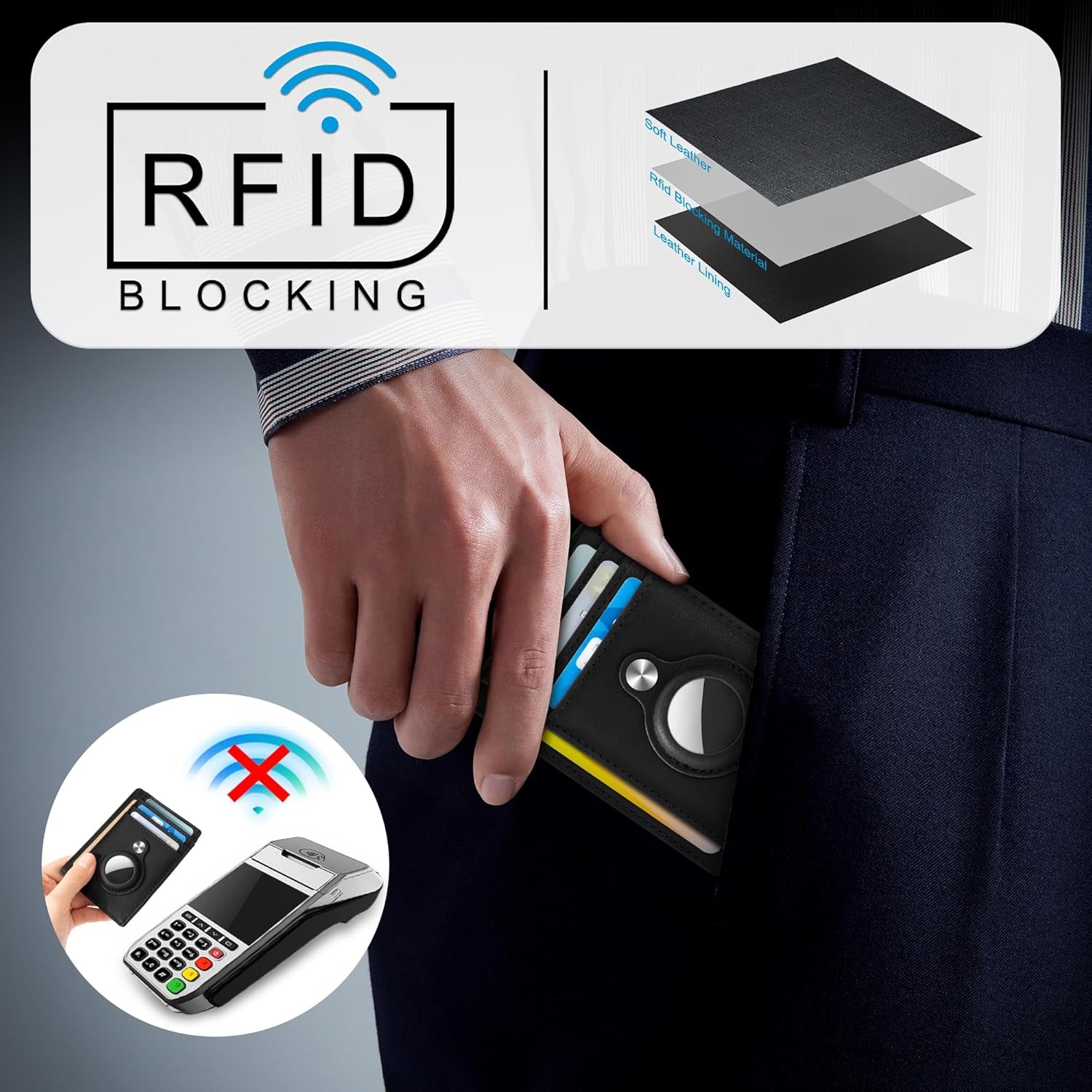 Slim Minimalist Front Pocket Air Tag Wallet, RFID Blocking Card Holder Wallet with Airtag Holder