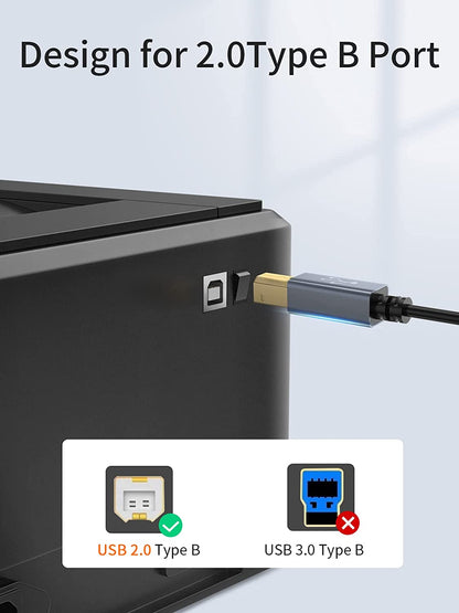 USB-C Printer Cable 2 M, Type B 2.0 Cable Compatible with Macbook Pro, HP, Canon, Brother, Samsung Printers, PVC with Aluminium Housing, 6.6 Ft/Black