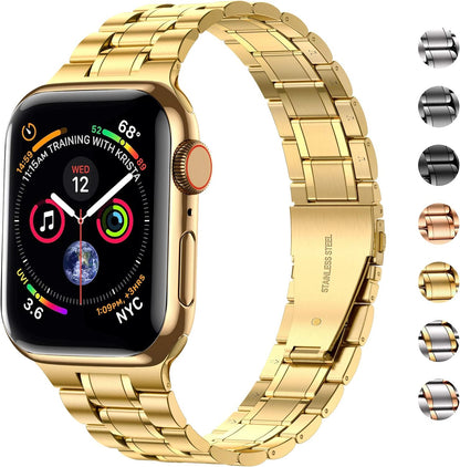 Solid Stainless Steel Band Compatible with Apple Watch 44Mm(Series 6/5/4/SE), 42Mm (Series 3/2/1), Metal Strap with Soft TPU Case for Iwatch Bands for Women and Men, Gold