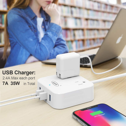 Power Strip,  Travel Power Strip Extension Cord with 2 Widely Outlets 4 USB Ports, Flat Plug, 4Ft Desk USB Charging Station for Dorm Room Home and Cruise Ship Essentials Travel