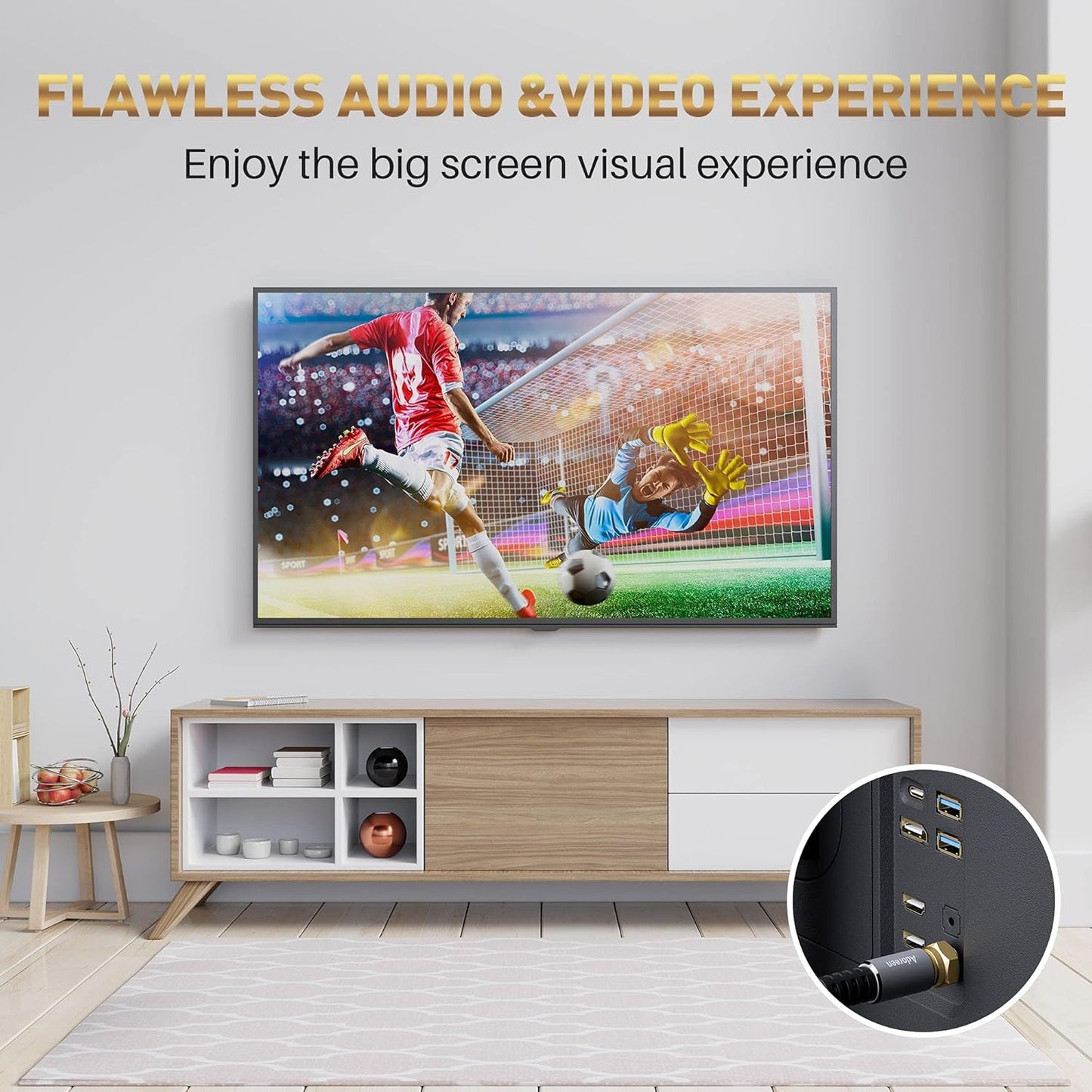 Coaxial Cable 4 Ft-2 Pack, Quad Shielded RG6 Coax Cable Cord, Male F Gold-Plated Nylon-Braided, In-Wall, Digital TV Aerial AV Antenna Satellite with 90 Degree Male to Female Adapter+15 Ties