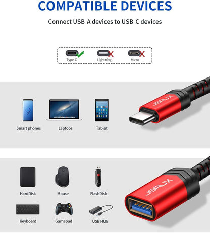 USB C to USB Adapter [2 Pack], Type C 3.0 OTG Cable on the Go Type C Male to USB a Female Adapter Compatible with Macbook, Iphone 16 Pro Max/16 Plus/16E/15, Samsung Galaxy S25/S24/S23-Red