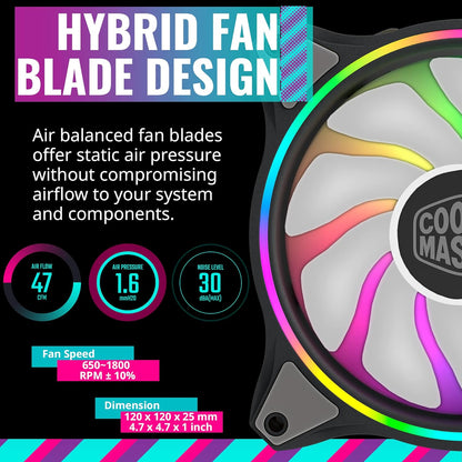 Masterfan MF120 Halo 3N1Fans, Duo-Ring ARGB Customizable Lighting, 120Mm PWM Static Pressure, ARGB Header Extender for PC Case, Liquid and Air Cooler (Mfl-B2Dn-18Npa-R1),Black